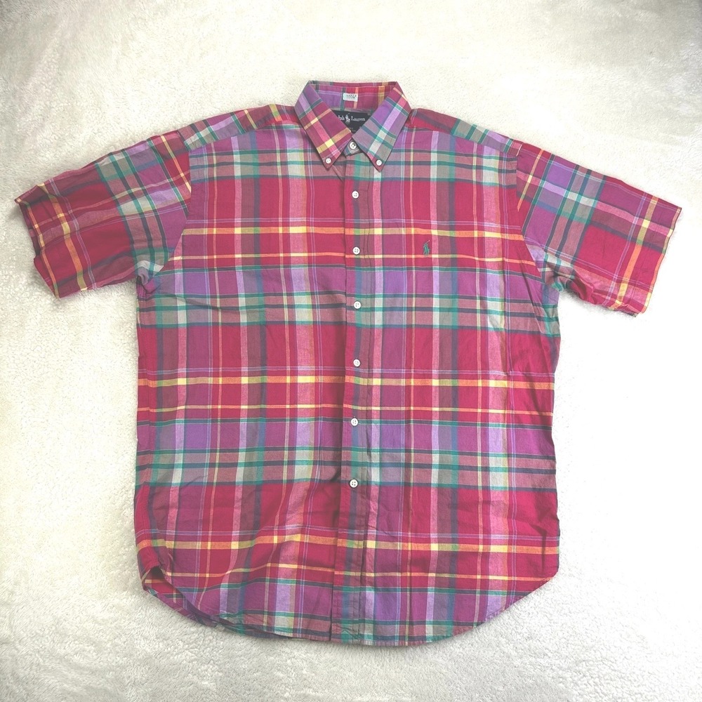 Polo Ralph Lauren Button Down Shirt Mens L Multicolor Plaid Short Sleeve Blake